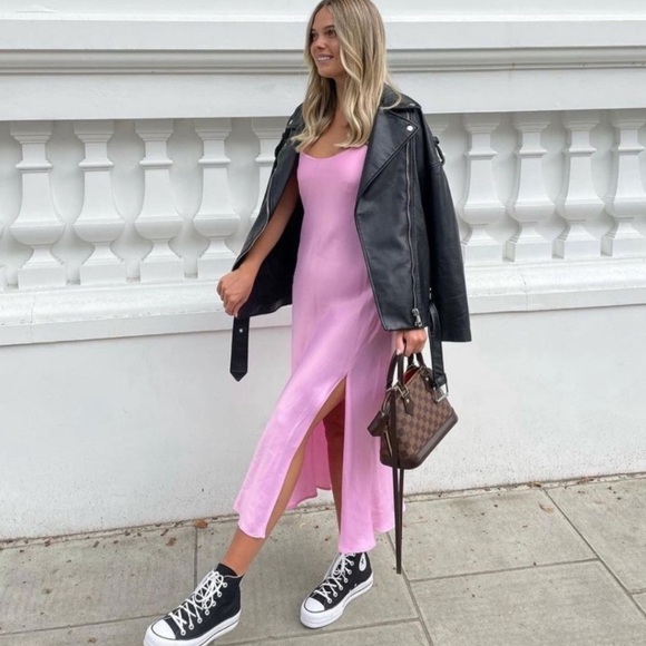 ZARA PINK SATIN SLIP DRESS - Picture 2 of 4